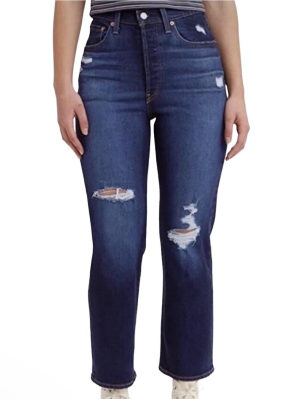 Levi’s women’s ribcage straight ankle jeans distressed dark wash plus size 32